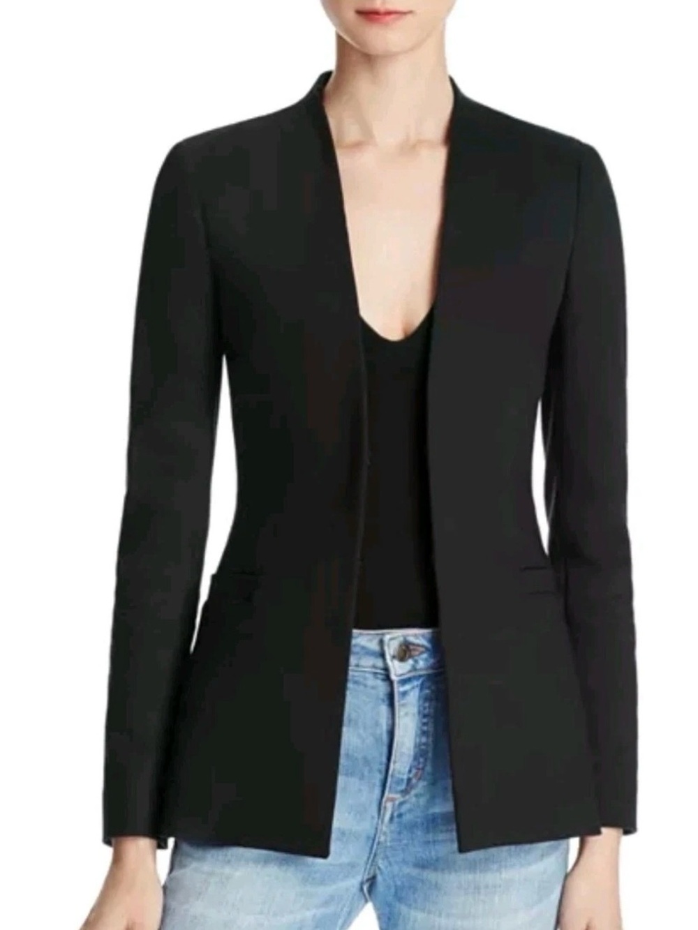 Alice Olivia Blazer Jacket Women 0 Black Tailored Collarless Classic Chic Career